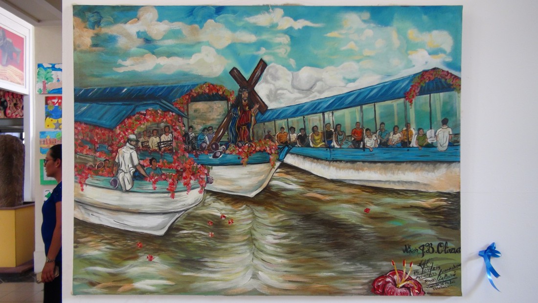 En Puebla, Rivas, Nixon Jaime Borge se inspiró en una clásica escena de Semana Santa, el vía crucis  acuático,  una pintura que los deliberadores  premiaron por la expresividad, composición,  movimiento y la gama colorida agradable.
